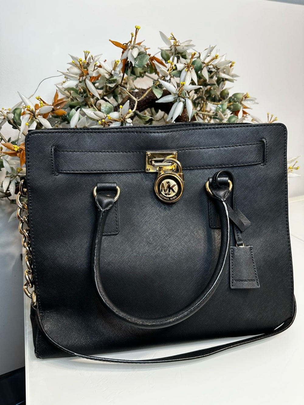 Michael Kors Black Saffiano Satchel Bag  with Gold Hardware